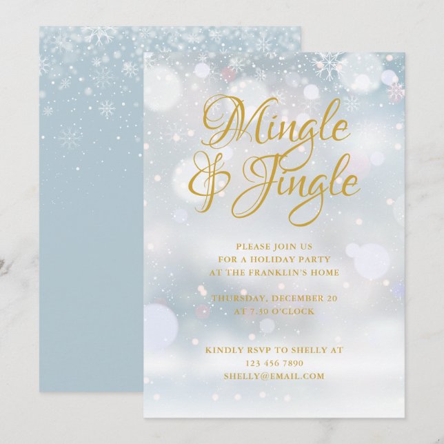 Invitación Fiesta de Navidad de Invierno Copos de Nieve (Anverso / Reverso)