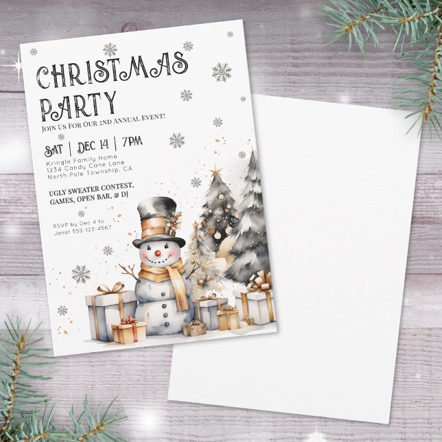 Invitación Fiesta de Navidad de Invierno Festiva Blanco Negro (Black White Festive Winter Christmas Party Invitation)