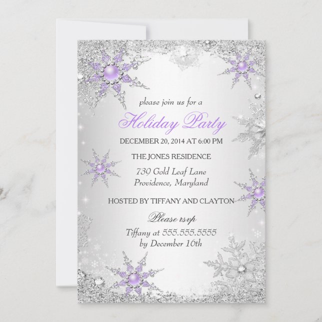 Invitación Fiesta de Navidad de invierno morado 4 (Anverso)