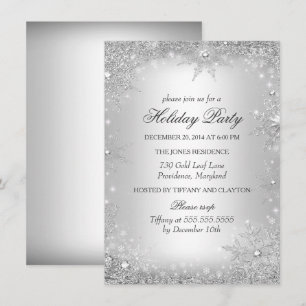 Invitación Fiesta de Navidad de invierno plateado país de las