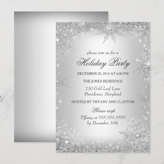 Invitación Fiesta de Navidad de invierno plateado país de las (Anverso / Reverso)