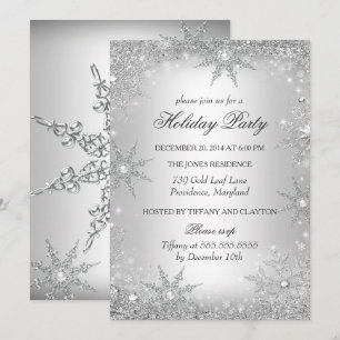 Invitación Fiesta de Navidad de invierno plateado Wonderland 