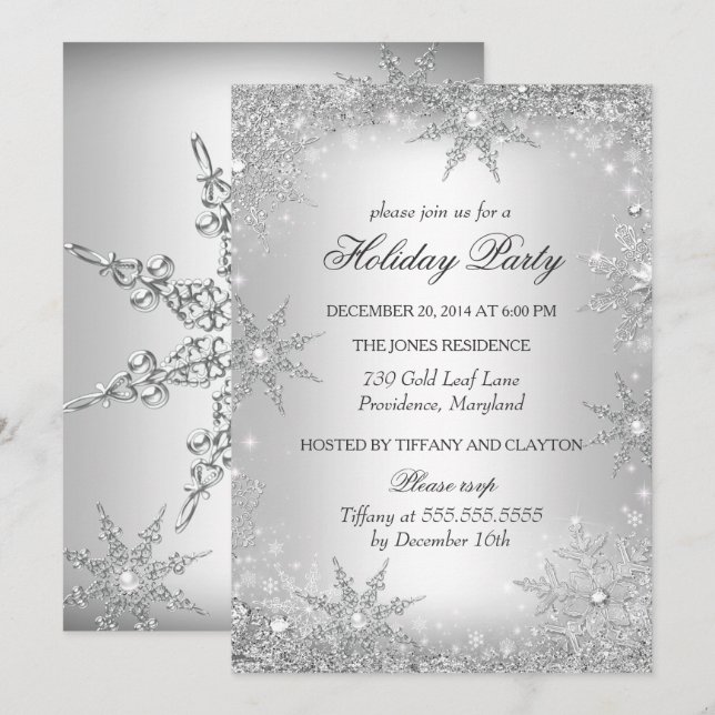 Invitación Fiesta de Navidad de invierno plateado Wonderland  (Anverso / Reverso)