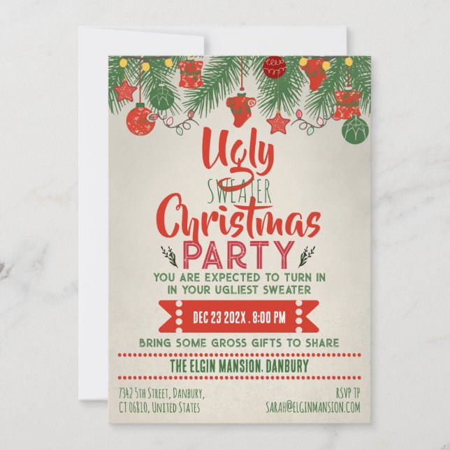 Invitación Fiesta de Navidad de Jersey Feo  (Anverso)