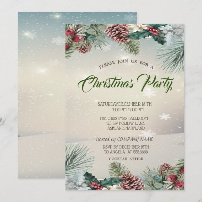 Invitación Fiesta de Navidad de la Compañía de Piñas de Holly (Anverso / Reverso)
