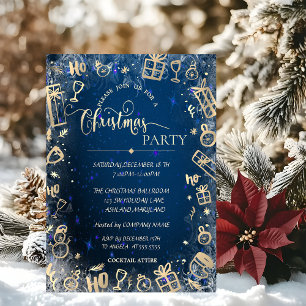Invitación Fiesta de Navidad de la Compañía Elegant Gold Blue