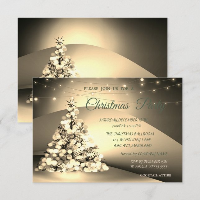Invitación Fiesta de Navidad de la Compañía Elegant Gold Chri (Anverso / Reverso)