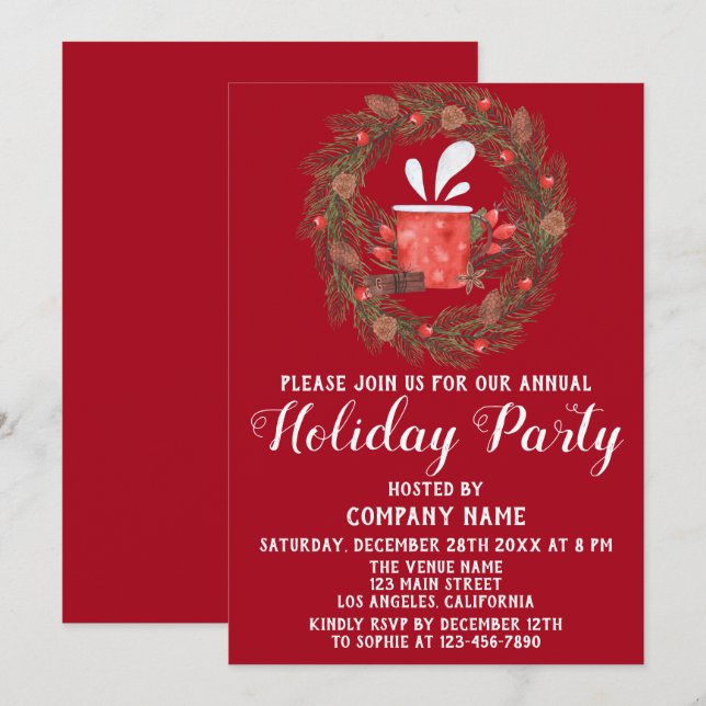Invitación Fiesta de Navidad de la Compañía Rojo Verde Festiv (Anverso / Reverso)