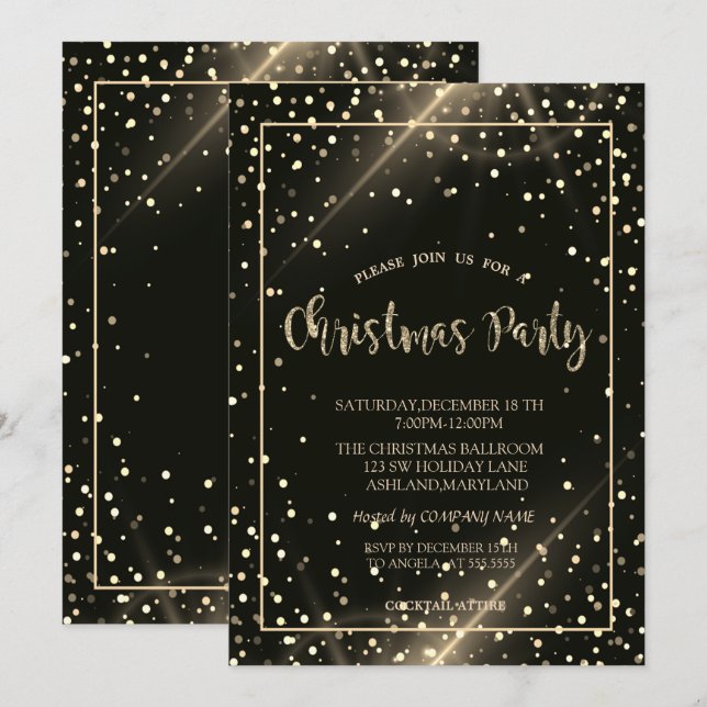 Invitación Fiesta de Navidad de la Compañía Stylish Gold Dots (Anverso / Reverso)