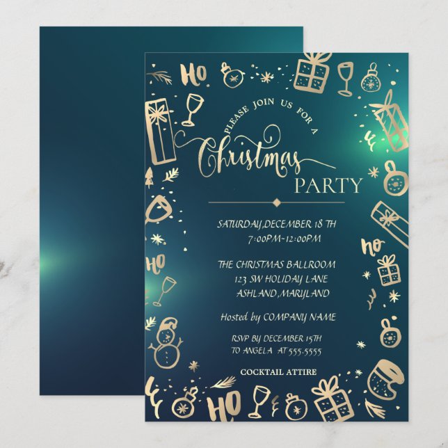 Invitación Fiesta de Navidad de la Compañía Verde Dorada Eleg (Anverso / Reverso)
