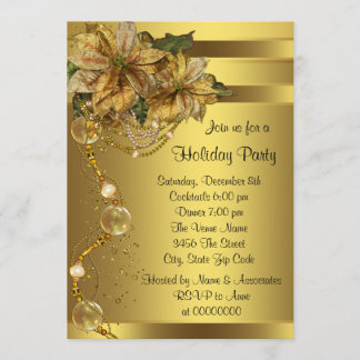 Invitación Fiesta de Navidad de la elegante poinsettia de oro