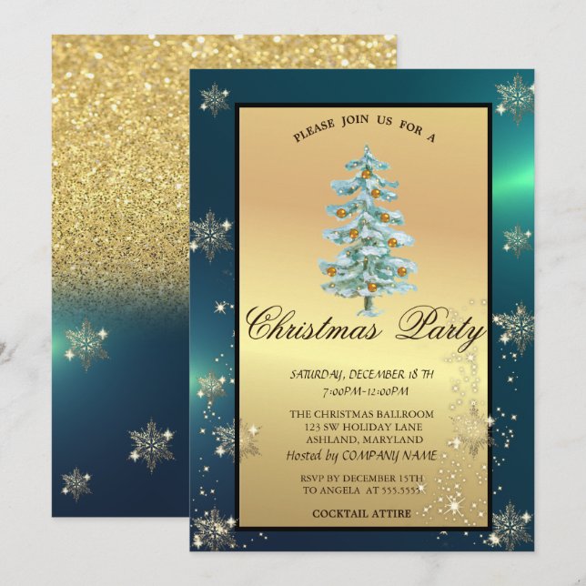 Invitación  Fiesta de Navidad de la empresa, árbol de Navidad (Anverso / Reverso)
