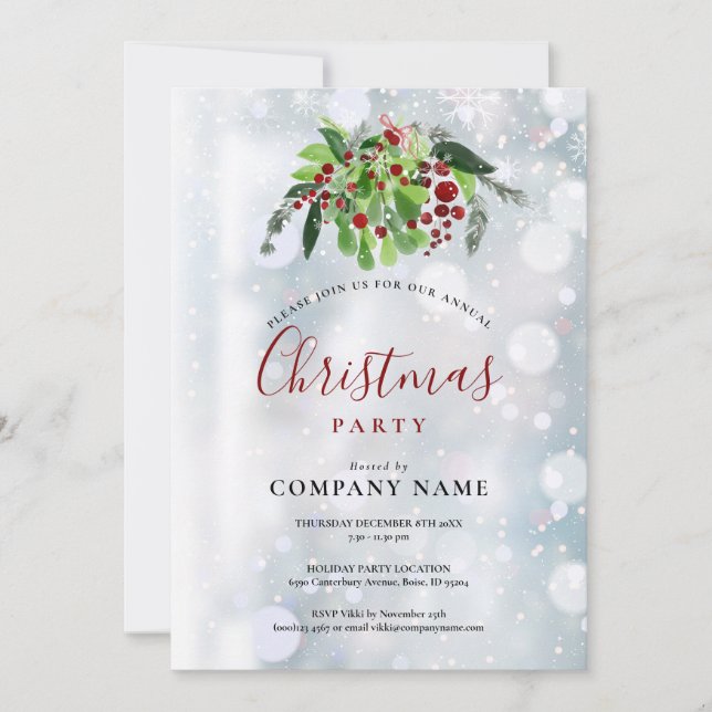 Invitación Fiesta de Navidad de la empresa de bayas rojas de  (Anverso)