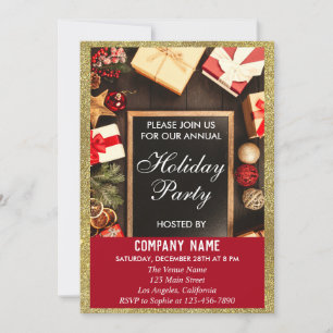 Invitación Fiesta de Navidad de la empresa festiva con brillo