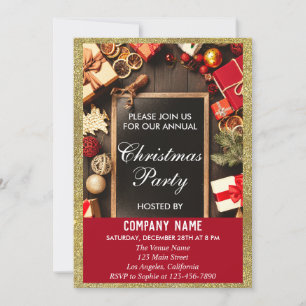 Invitación Fiesta de Navidad de la Empresa Festiva Rojo y Dor