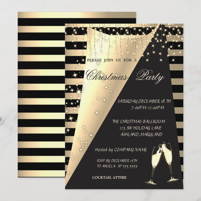 Invitación Fiesta de Navidad de la empresa Gold Stripes, Star (Anverso / Reverso)