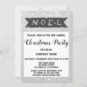 Invitación Fiesta de Navidad de la empresa Noel gris brillo p