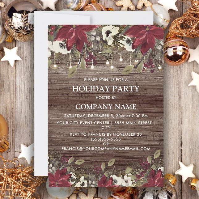 Invitación Fiesta de Navidad de la Empresa Rustica Madera Roj (Company Christmas/holiday party invitation)