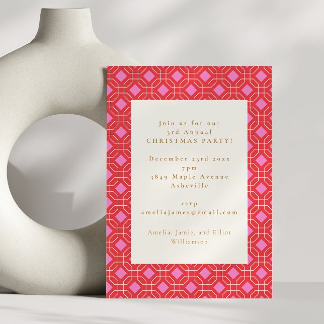 Invitación Fiesta de Navidad de la mitad del siglo roja rosa  (Subido por el creador)