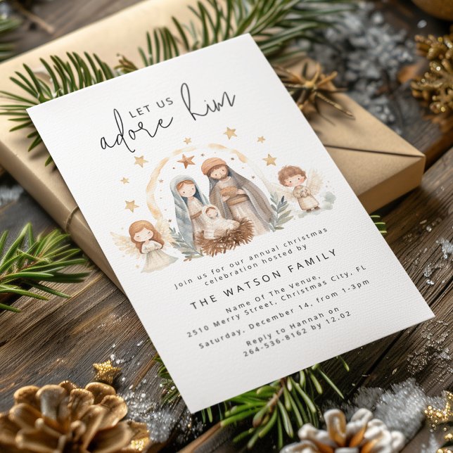 Invitación Fiesta de Navidad de la Natividad con Acuarela Cap (Subido por el creador)