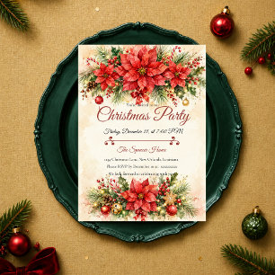 Invitación Fiesta de Navidad de la Poinsettia Elegante