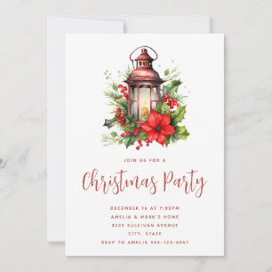 Invitación Fiesta de Navidad de la Poinsettia y Pino de la Li