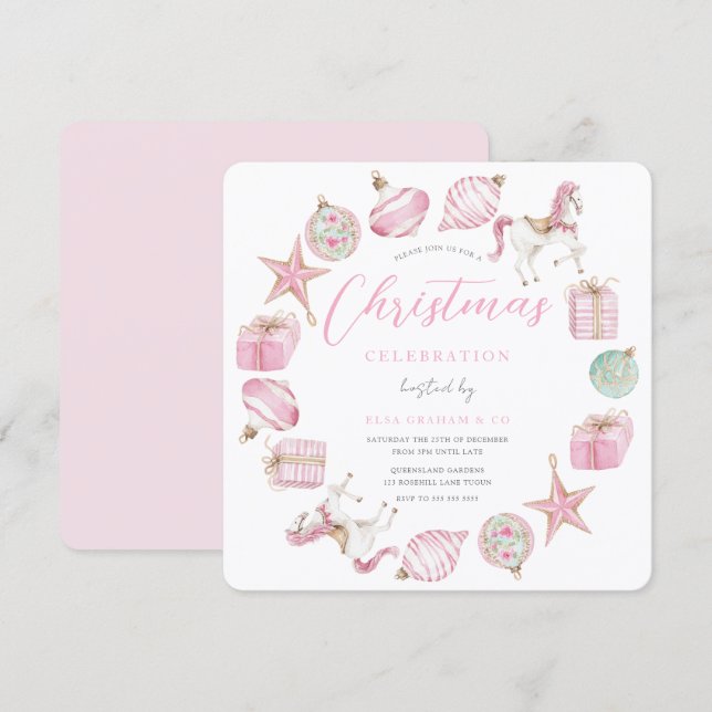 Invitación Fiesta de Navidad de la Princesa Corona Rosa  (Anverso / Reverso)