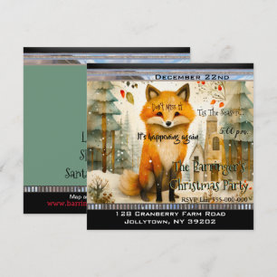Invitación Fiesta de Navidad de Lil Fox Sentado en la Nieve