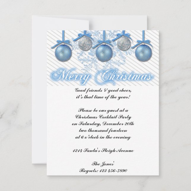 Invitación Fiesta de Navidad de los ornamentos del purpurina (Anverso)