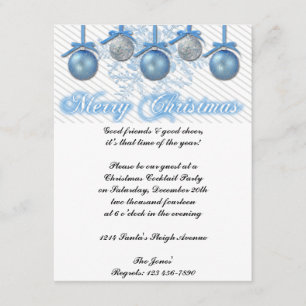 Invitación Fiesta de Navidad de los ornamentos del purpurina