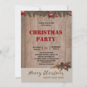 Invitación Fiesta de Navidad de madera rústica de granja 