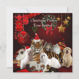 Invitación Fiesta de Navidad de Mascotas Navidad Tigre Gatos 