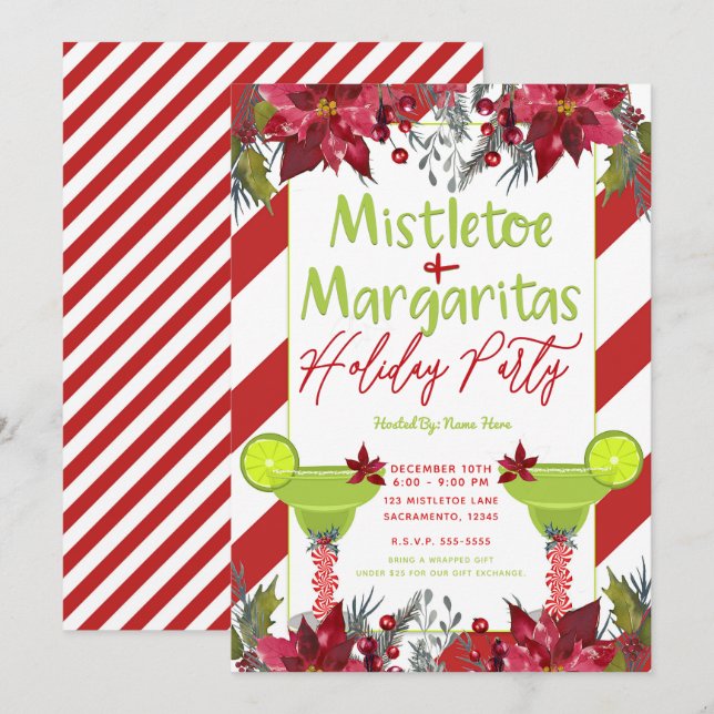 Invitación Fiesta de Navidad de Muérdago y Margaritas (Anverso / Reverso)