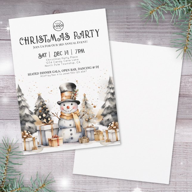 Invitación Fiesta de Navidad de Negocios Invierno Blanco Negr (Black White Winter Business Christmas Party Invitation)