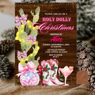 Invitación Fiesta de Navidad de niña rosa Cactus Wild West