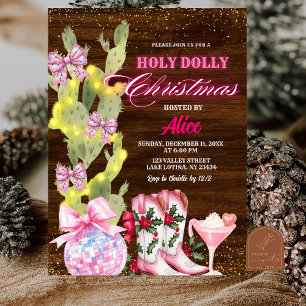 Invitación Fiesta de Navidad de niña rosa Cactus Wild West