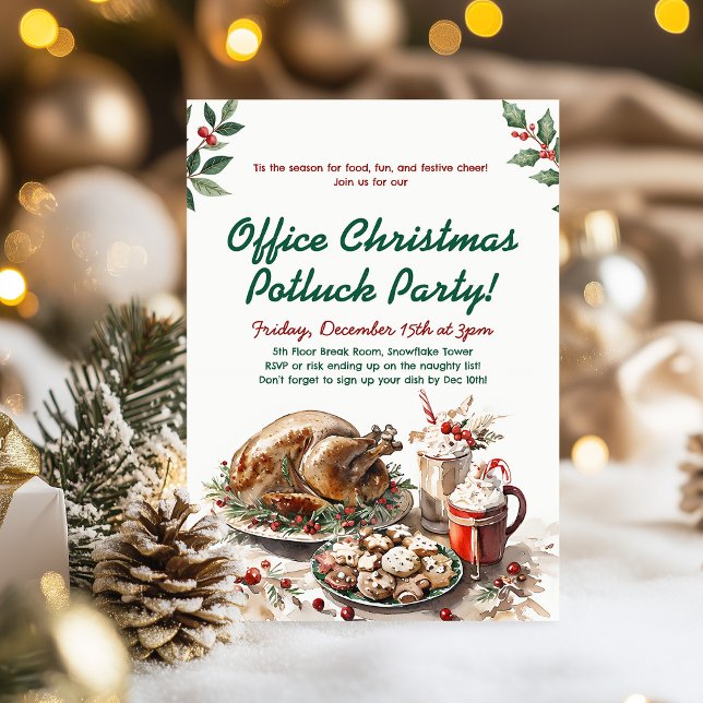 Invitación Fiesta de Navidad de Oficina con Comida para Compa (Subido por el creador)