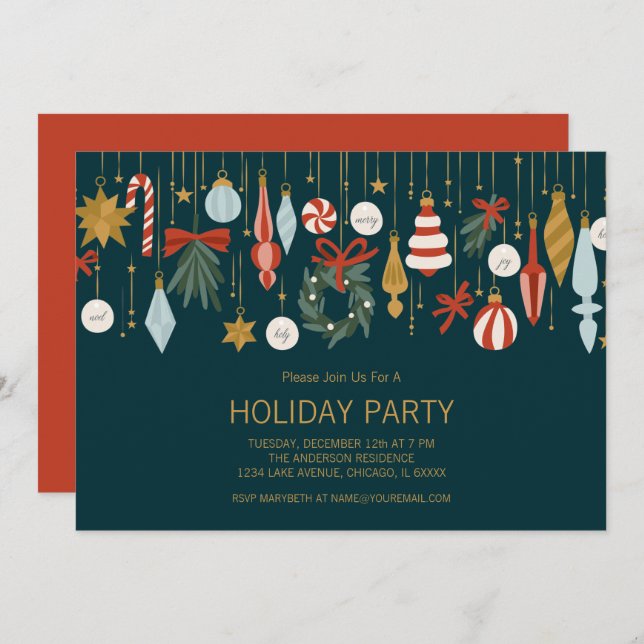 Invitación Fiesta de Navidad de Ornamentos de Navidad (Anverso / Reverso)