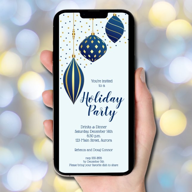 Invitación Fiesta de Navidad de Ornamentos de Navidad (Christmas Ornaments Holiday Party Invitations - INSTANT DOWNLOAD and/or PRINTED)