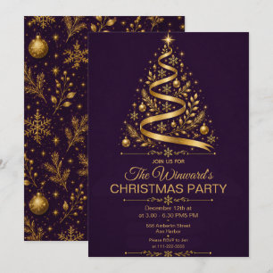 Invitación Fiesta de Navidad de Oro Púrpura