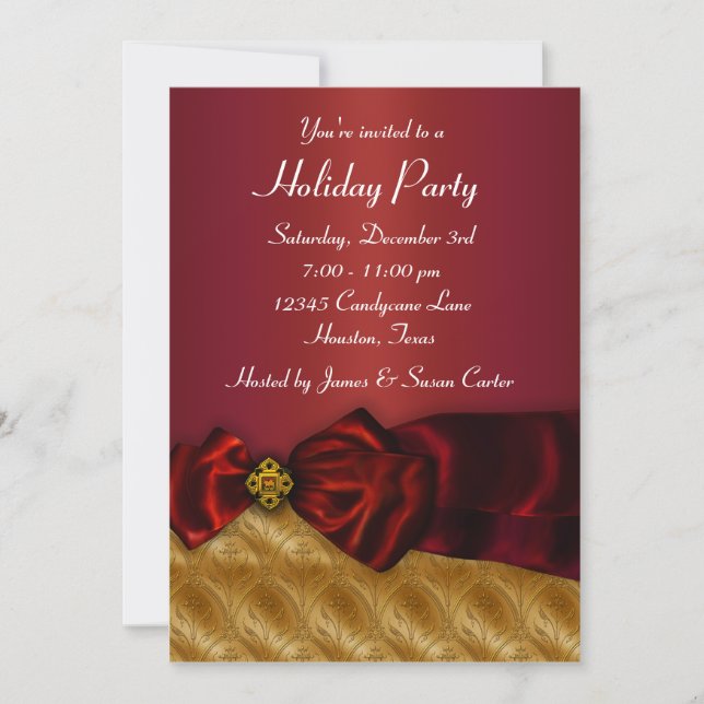 Invitación Fiesta de Navidad de oro rojo (Anverso)