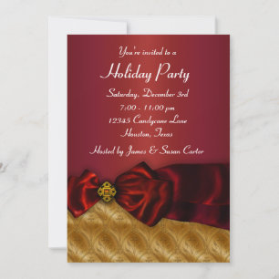 Invitación Fiesta de Navidad de oro rojo