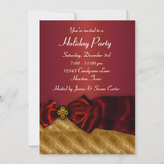 Invitación Fiesta de Navidad de oro rojo