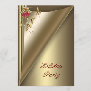 Invitación Fiesta de Navidad de oro rojo