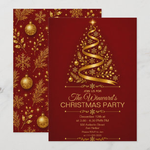 Invitación Fiesta de Navidad de Oro Rojo