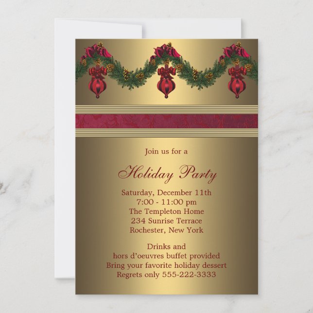 Invitación Fiesta de Navidad de oro rojo (Anverso)
