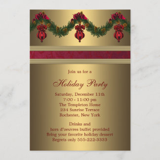 Invitación Fiesta de Navidad de oro rojo