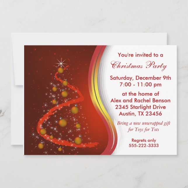 Invitación Fiesta de Navidad de oro rojo (Anverso)