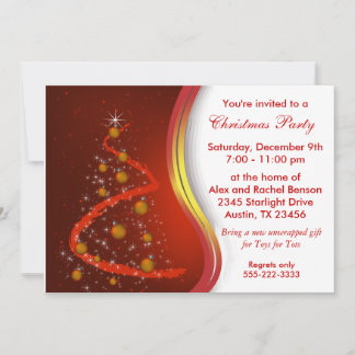 Invitación Fiesta de Navidad de oro rojo