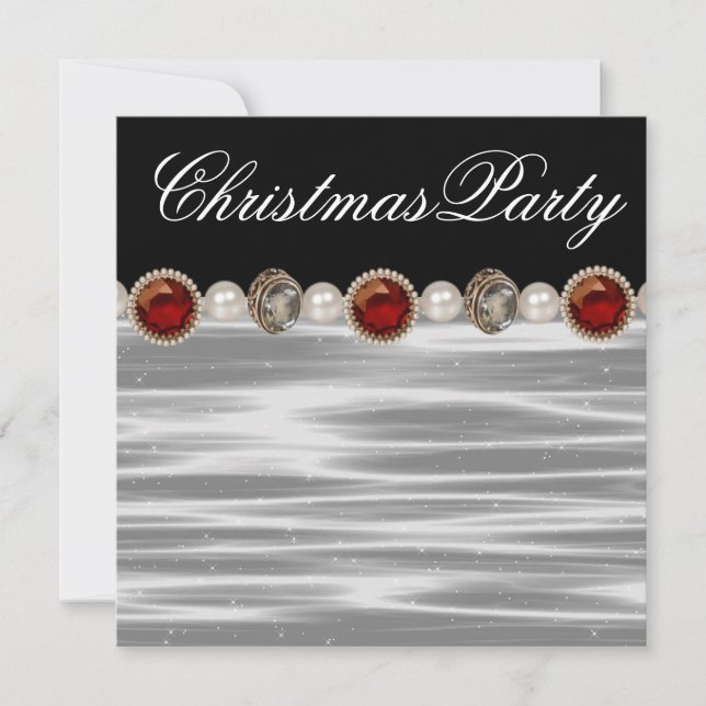 Invitación Fiesta de Navidad de oro rojo negro y blanco (Anverso)